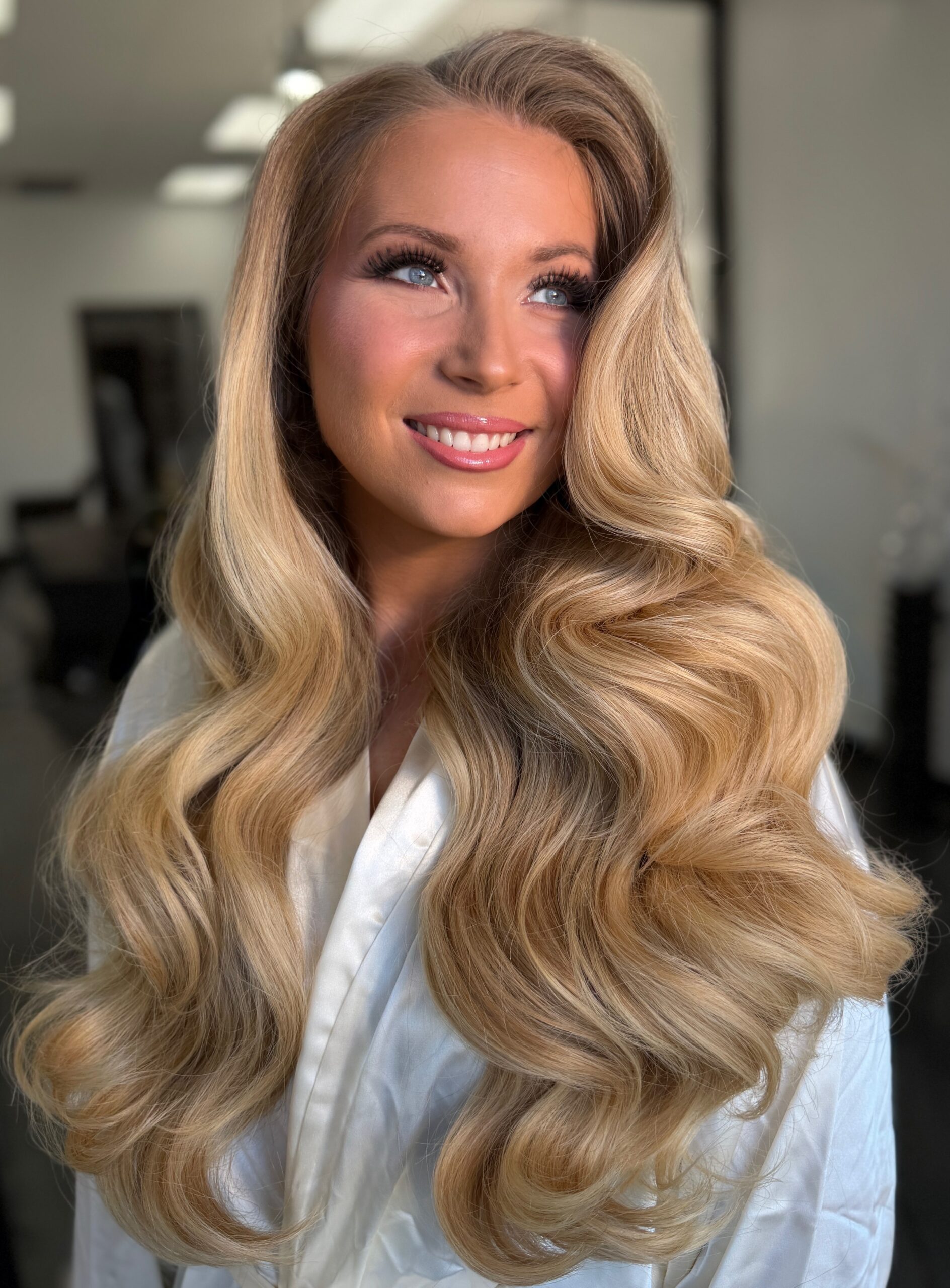 blonde bridal glam waves wedding hair